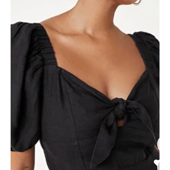 And Other Stories Short Black Linen Mini Bow Knot Dress Sz 6 Eur 38 Smocked Back - Picture 4 of 8